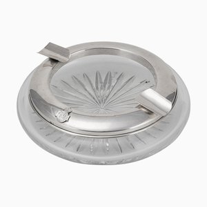 Posacenere vintage in vetro molato e placcato in argento del XX secolo con stemma navale, anni '30