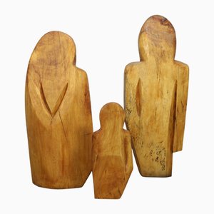 Roland Lavianne, Family Sculpture Group, 1970s, Wood, Set of 3