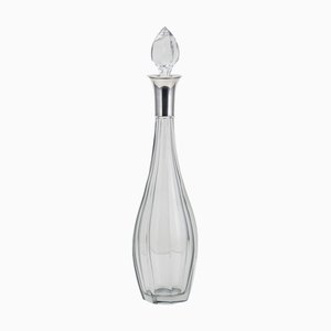 Französische Art Deco Karaffe aus Silber & geschliffenem Glas, 20. Jh., 1920er
