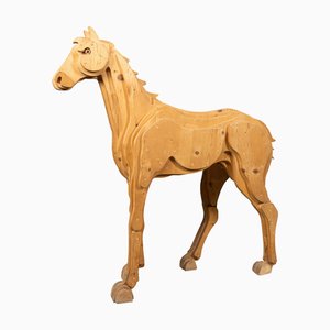 Italienischer Künstler, Mehrschichtige Pferdeskulptur, 1980er, Holz
