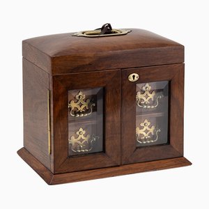 Antique 19th Century Victorian Walnut & Glass Fronted Jewellery Box, 1890s