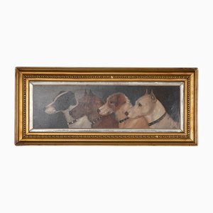 Artista inglese, Quattro terrier da caccia, 1910, Olio su tela, con cornice