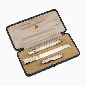 Antique English Silver and Enamel Desk Accessory Set, 1912, Set of 3