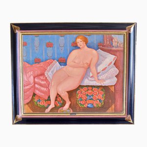 After Boris Kustodiev, Female Nude, 1998, Large Oil on Canvas, Framed