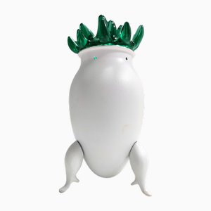 Lampada da tavolo postmoderna in vetro di Murano verde e alluminio bianco, Italia, anni '80