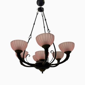 Lampadario rosa in stile liberty, anni '60