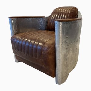 Sedia aviatore vintage di Chrome e pelle marrone, inizio XXI secolo