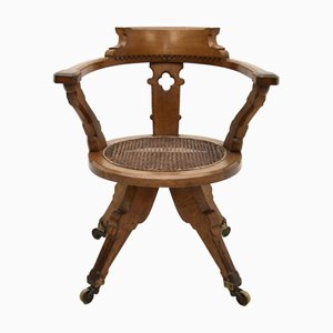 Antique Victorian Gothic Revival Oak Swivel Chair, 1870