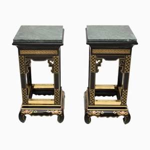 Antike Lackierte Chinoiserie Beistelltische mit Marmorplatte, 1950, 2er Set
