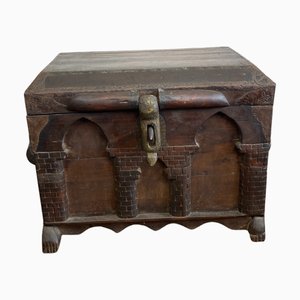 Gothic Chest in Carved Wood and Leather