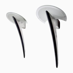 Vintage Aluminium and Glass Wall Lights by Joan Auge, 1989, Set of 2
