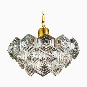 Mid-Century German Chandelier with Hexagonal Glass Prisms by Veb Ebersbach, 1960s