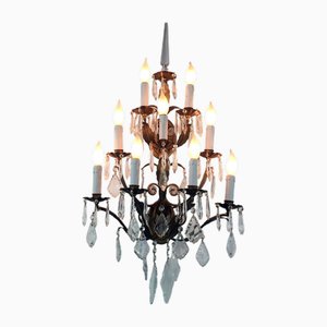 Wall Light in Golden Iron and Crystal with Nine Flames, 1960s