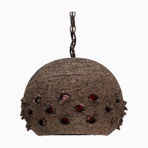 Mid-Century Modern Brutalist Danish Studio Pottery Perforated Ball Pendant Lamp, 1960s