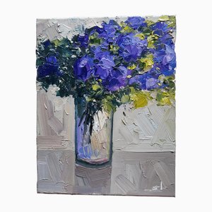 Vivek Mandalia, Fleurs Violettes, Huile sur Toile