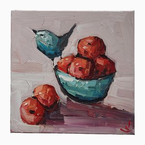 Vivek Mandalia, Vogel in der Orangenschale, Öl auf Leinwand