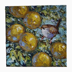 Vivek Mandalia, Wren on Lemon Tree, Oil on Canvas