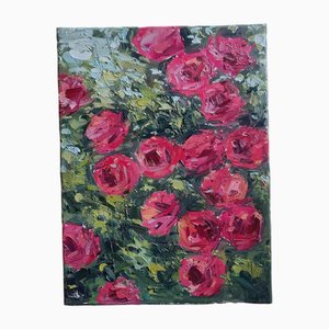 Vivek Mandala, Rosa Rosen, Öl auf Leinwand