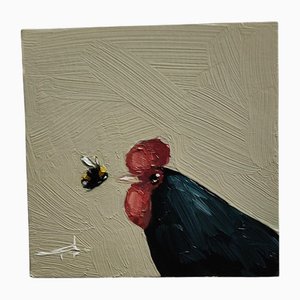 Vivek Mandalia, Hahn und Biene, Öl auf Leinwand