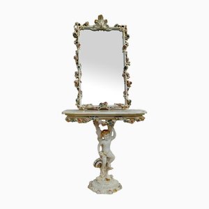 Table Console Vintage avec Miroir, Italie, 1970s, Set de 2