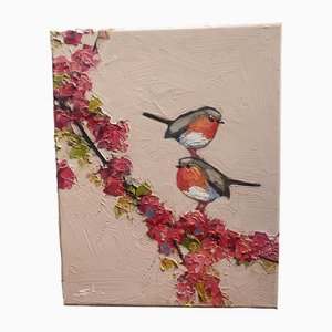 Vivek Mandalia, Two Robins, Oil on Canvas