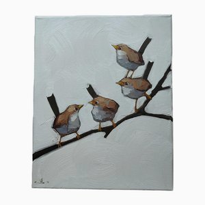 Vivek Mandalia, Oiseaux Troglodytes, Huile sur Toile