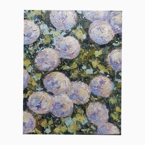 Vivek Mandala, Weiße Blumen, Öl auf Leinwand