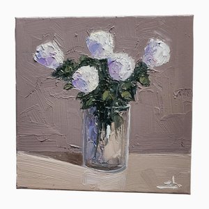 Vivek Mandalia, White Roses, Oil on Canvas