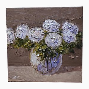 Vivek Mandalia, Weiße Rosen, Öl auf Leinwand