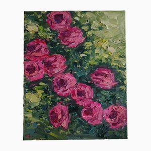 Vivek Mandala, Rosa Rosen, Öl auf Leinwand