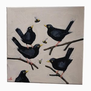 Vivek Mandalia, Black Bird Party, Huile sur Toile