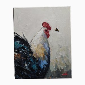 Vivek Mandalia, Hahn und Hummel, Öl auf Leinwand