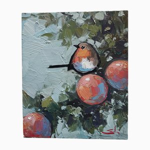 Vivek Mandalia, Orange Tree Robin, Oil on Canvas