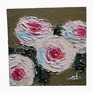 Vivek Mandala, Rosa Rosen, Öl auf Leinwand