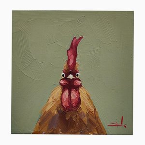 Vivek Mandalia, Portrait de Coq, Huile sur Toile
