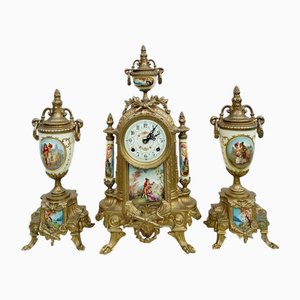 Vintage Imperial Mantel Clock with Urns by Franz Hermle Lancini, 1980s, Set of 3