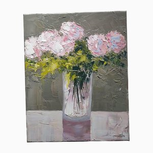 Vivek Mandala, Rosa Rosen, Öl auf Leinwand