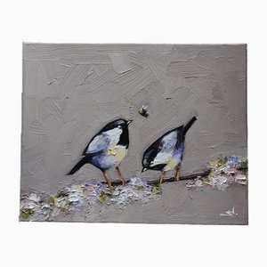 Vivek Mandalia, Chickadee Birds, Oil on Canvas