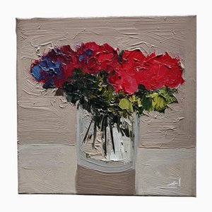 Vivek Mandalia, Fleurs Rouges, Huile sur Toile