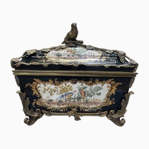 Napoleon III Polychrome and Gilded Porcelain Box with Bronze Frame
