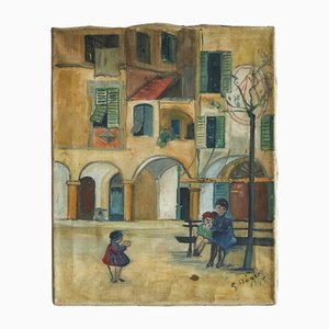 Fritz Stäge, Village Green, Oil on Canvas, 1928