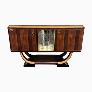 Mid-Century Art Deco Italian Walnut Burl and Mirror Mosaic Dry Bar Cabinet by Paolo Buffa, 1940s