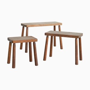 Vintage Nesting Tables in Oak, 1940s, Set of 3