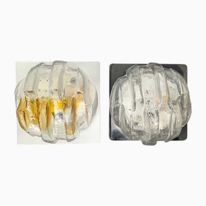 Wandlampen aus transparentem & bernsteinfarbenem Muranoglas, 1970er, 2er Set