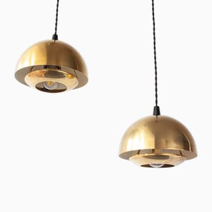 Lampade a sospensione vintage in ottone, Portogallo, anni '70, set di 2