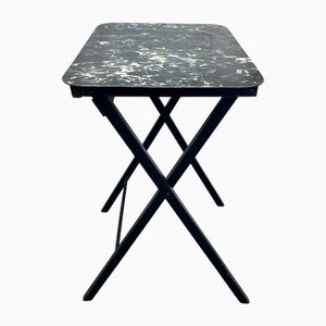 Vintage Black Folding Table with Marbled Top, Italy, 1950s