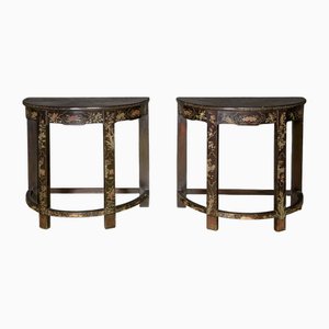 Antique Orientalist Lacquered Consoles, Set of 2