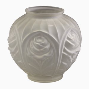 Vaso Art Deco vintage in vetro inciso, Francia, anni '30