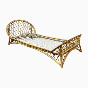 Rattan Bett mit Metallgestell, 1960er