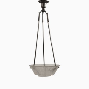 Art Deco French Pendant Light with Peacocks from Muller Frères, 1920s